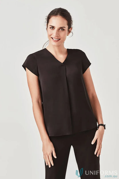Black Kayla V-Neck Pleat Blouse rb967ls from Biz Collection with matching pants
