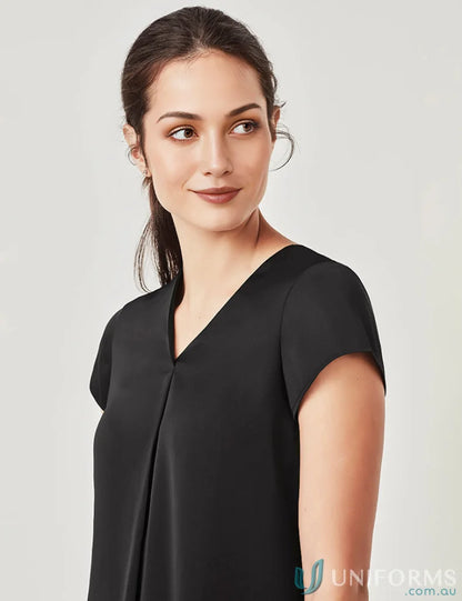 Black V-neck blouse from Kayla V-Neck Pleat Blouse collection RB967LS Biz Collection