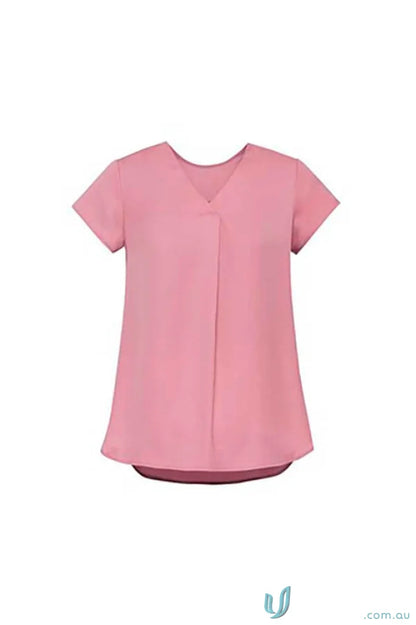 Pink short-sleeved blouse from Kayla V-Neck Pleat Biz Collection RB967LS