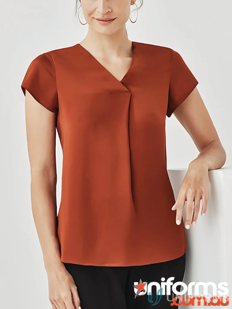 Rust-colored Kayla V-Neck Pleat Blouse RB967LS from Biz Collection, stylish and comfy