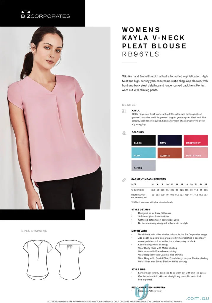 Women’s kayla v-neck pleat blouse RB967LS from Biz Collection perfect for casual style