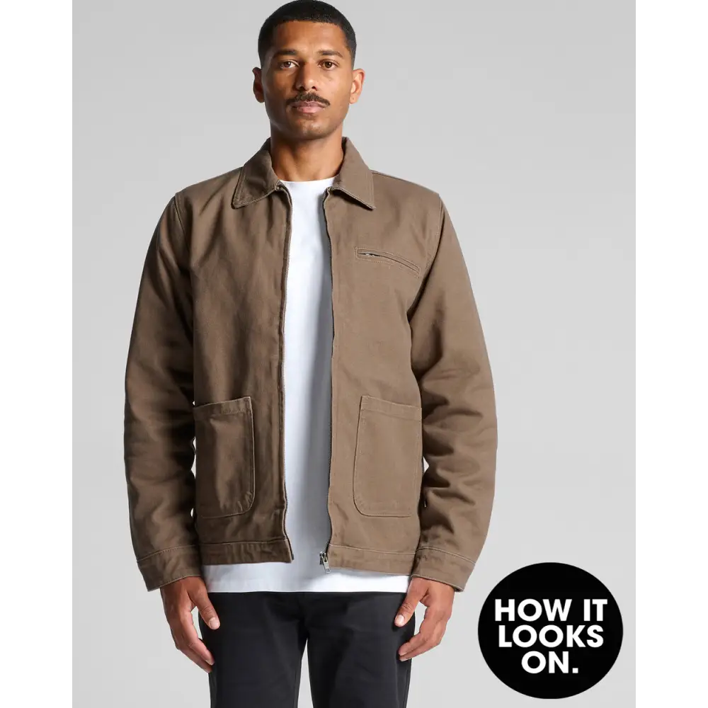 Keely Canvas Jacket: brown utility style with pockets and zipper