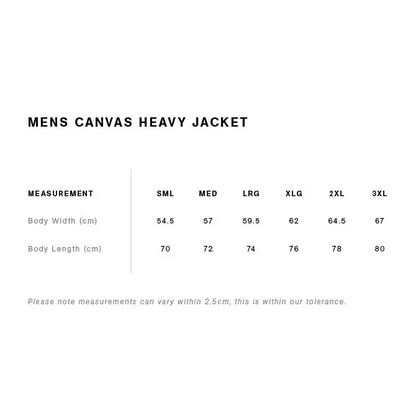 Keely Canvas Jacket: mens heavy canvas with cm measurements, S-3XL