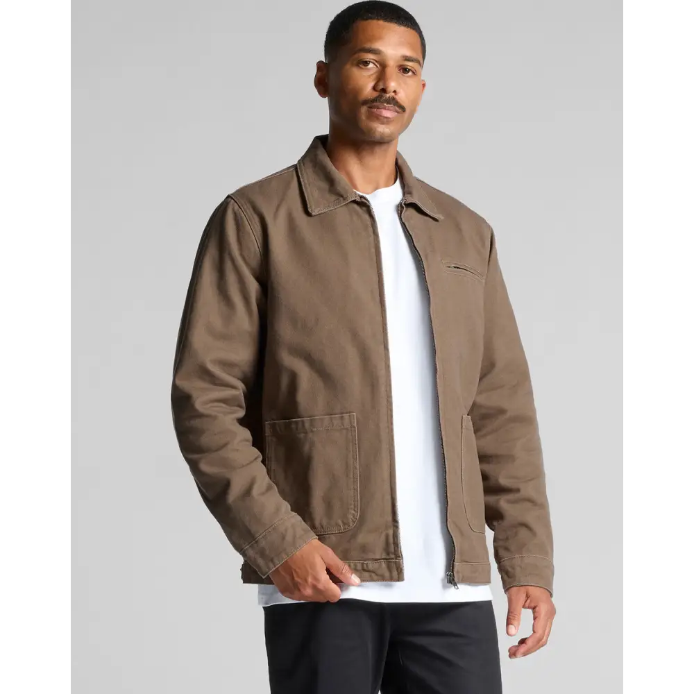 Keely Canvas Jacket: brown utility style with pockets and zipper