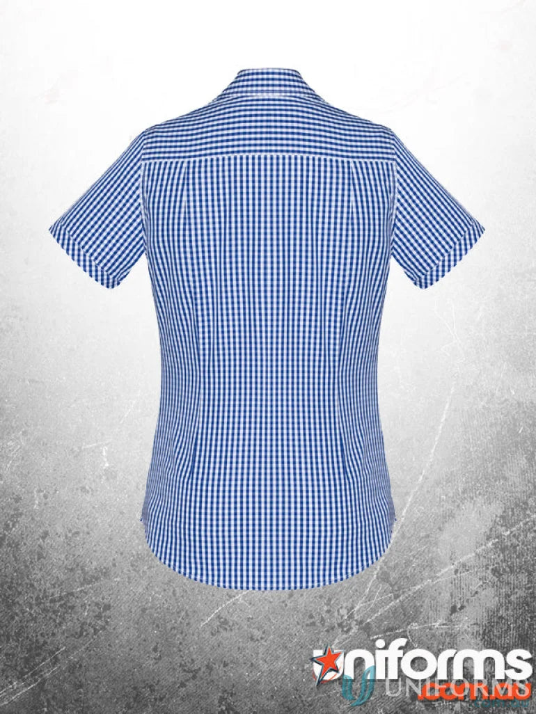Blue and white checkered KENNARDS Ladies Check SS Shirt, perfect for work uniforms