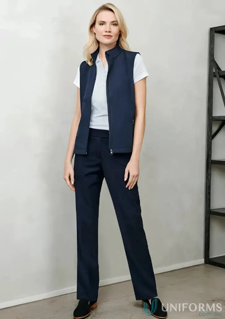 Ladies Detroit Flexi Band Pant in navy vest and pants from business collection ladies