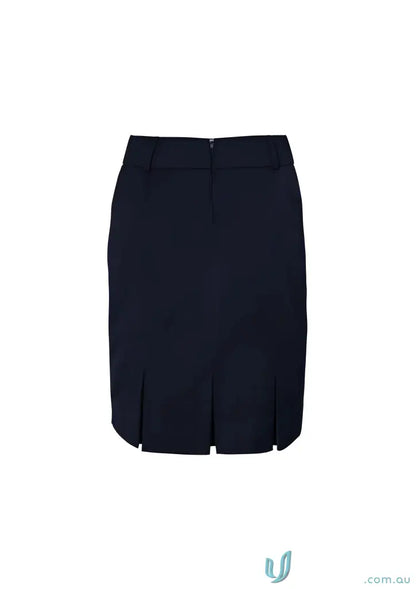 Navy blue pleated skirt with unique flexi-band, Teflon stain-resistant fabric for waist comfort