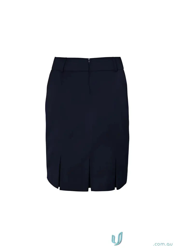 Navy blue pleated skirt with unique flexi-band, Teflon stain-resistant fabric for waist comfort