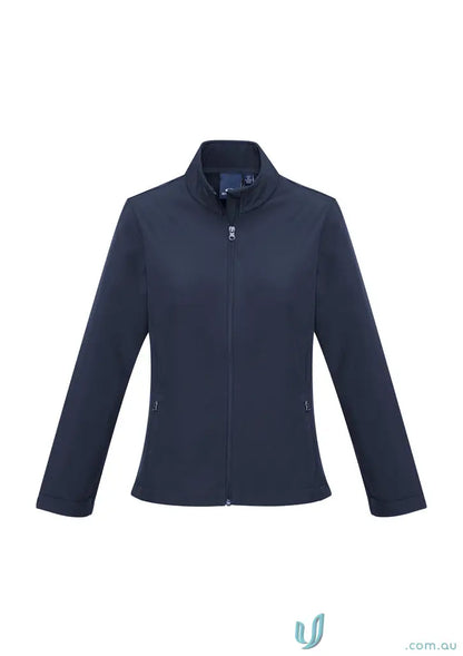 Navy blue KENNARDS Ladies Softshell Jacket with stand collar for added warmth and workwear