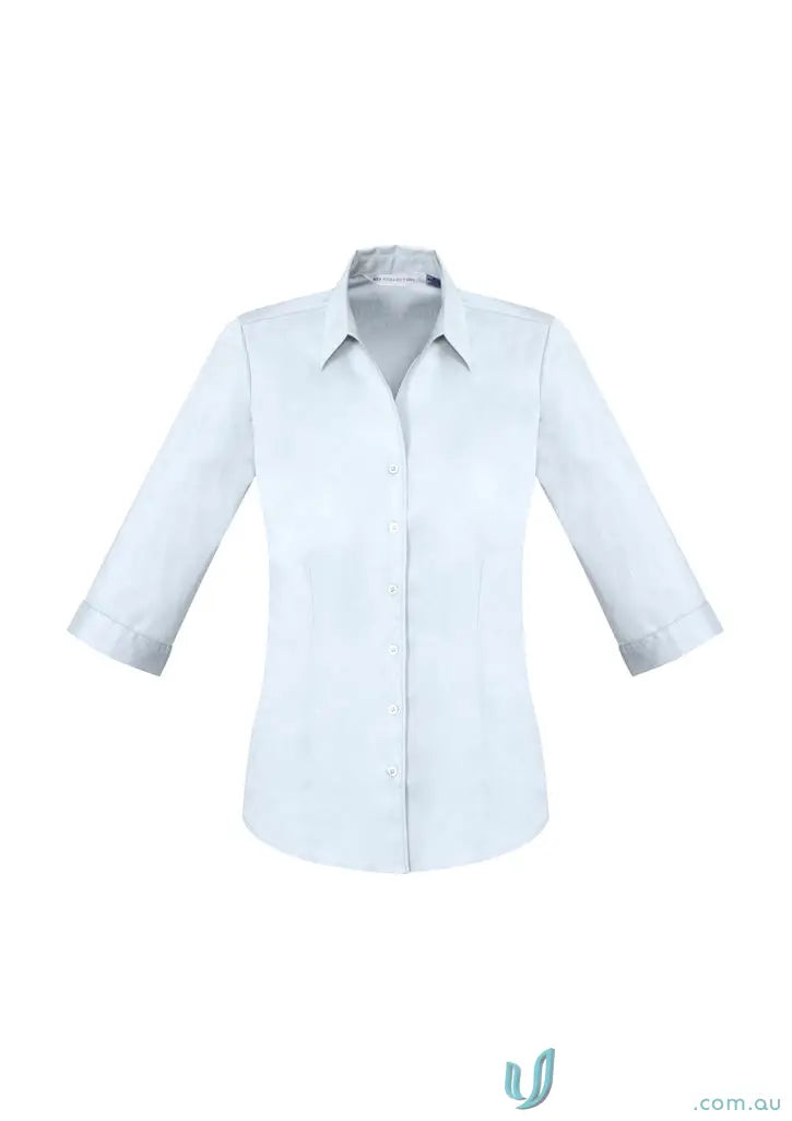 Light blue KENNARDS Ladies Stretch 3Q Shirt perfect for workwear or uniforms