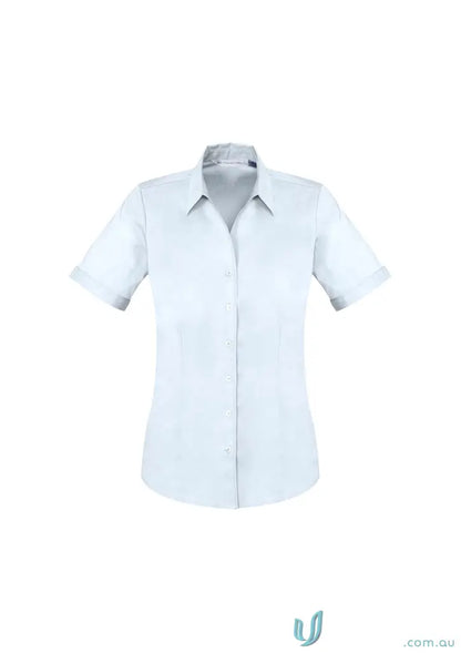 Light blue short-sleeved button-down shirt perfect for KENNARDS Ladies work uniforms or workwear