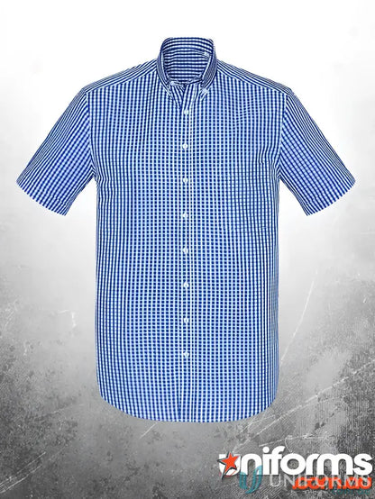 Blue and white checkered shirt from KENNARDS Mens Check SS Shirt for working in style