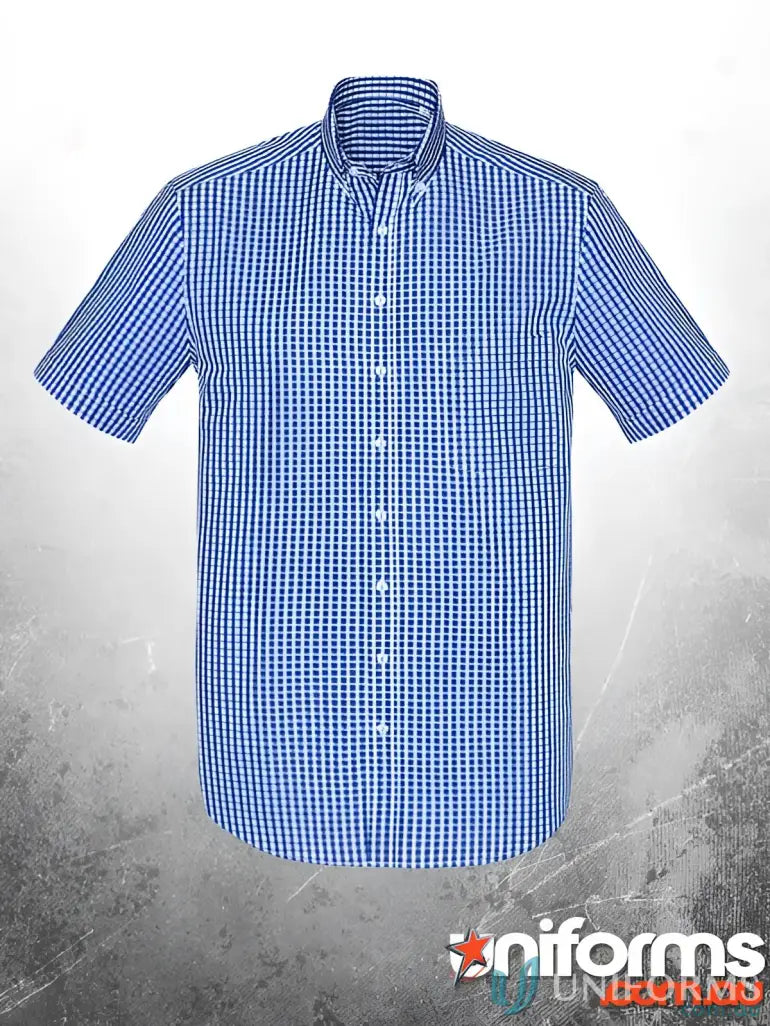 Blue and white checkered shirt from KENNARDS Mens Check SS Shirt for working in style