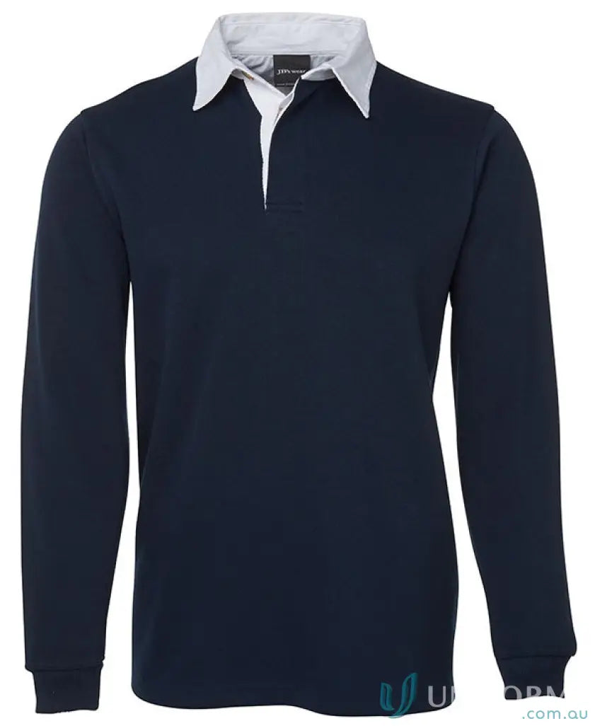 Navy long-sleeved rugby shirt with white collar from KENNARDS PEP workwear collection
