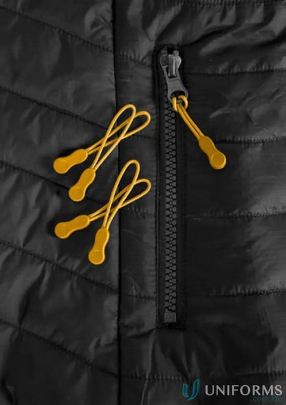Black quilted jacket detail from KENNARDS Zippies workwear uniform cooler style