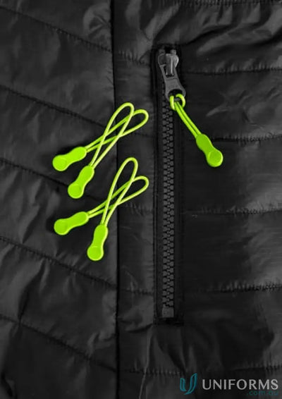 KENNARDS Zippies black quilted jacket with zipper, perfect for workwear and uniforms