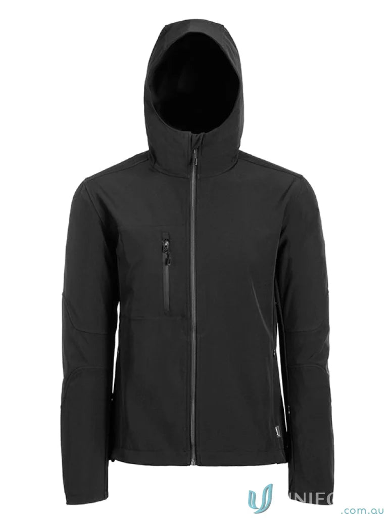 Black hooded Kepler Jacket with double-knit mesh interior for breathable comfort