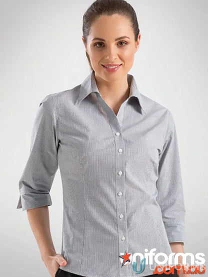 Gray striped semi-tailored fit multi check shirt made from cotton-polyester blend