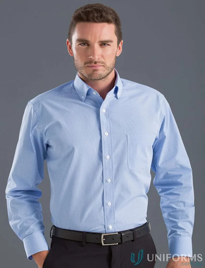 Light blue Keval men’s long sleeve multi check shirt front view