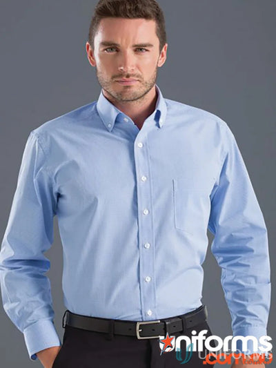 Light blue Keval Men’s Long Sleeve Multi Check Shirt button-down for a casual look