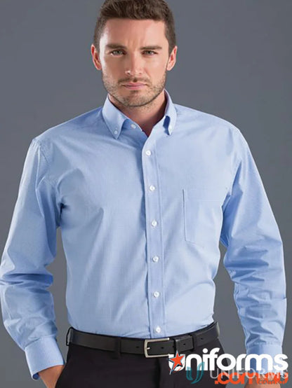 Light blue Keval Men’s Long Sleeve Multi Check Shirt button-down for a casual look