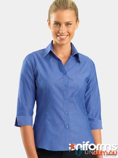 Keval Ladies 3Q Chambray Shirt with open neck design and all-day comfort