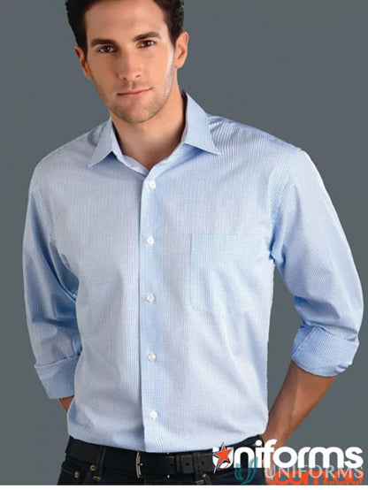 Light blue checkered Keval men’s long sleeve mini check shirt for men style