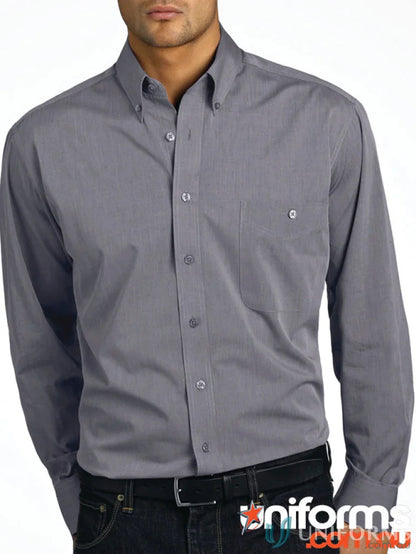 Gray long sleeve chambray Keval Men’s Long style 264-jk shirt with chest pocket