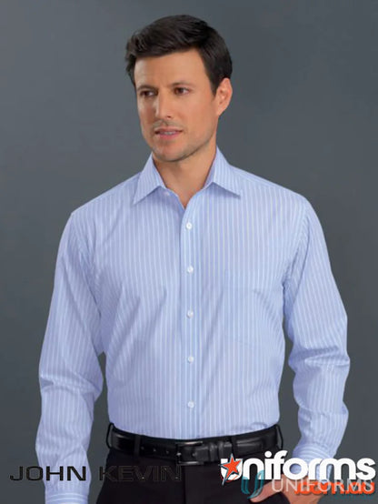 Light blue and white pinfeather stripe shirt with classic collar for all-day comfort at Keval Mens