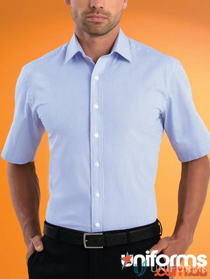 Keval Men’s stretch slim fit Bengal stripe shirt with short sleeves for a sharp look