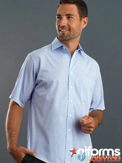 Light blue striped short sleeve mini check shirt from Keval Mens SS Mini Check collection
