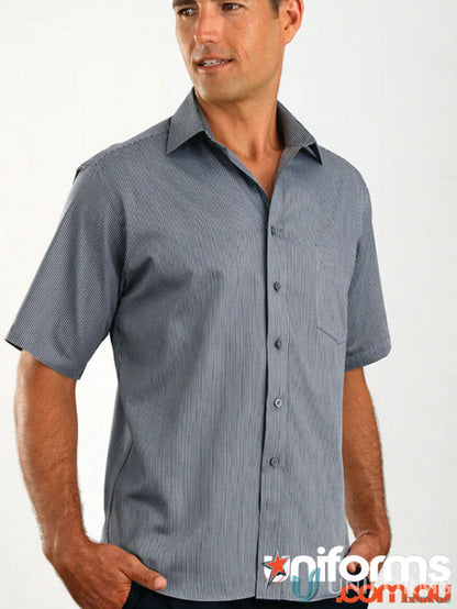 Man wearing Keval Pin Stripe Long Sleeve Shirt, men’s long sleeve striped button-down