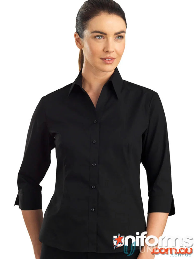 Keval Poplin Ladies 3Q Shirt with semi-tailored fit in black for a stylish look