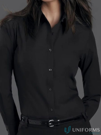 Keval Poplin Ladies LS Shirt long sleeve shirt with semi-tailored fit and matching belt