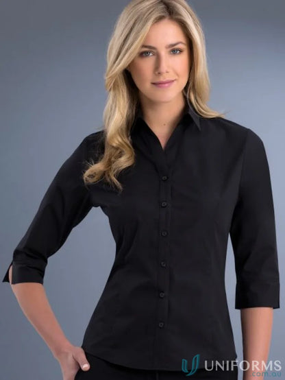 Blonde woman in Keval Style 700-JK Shirt with slim-fit design and black 3Q style