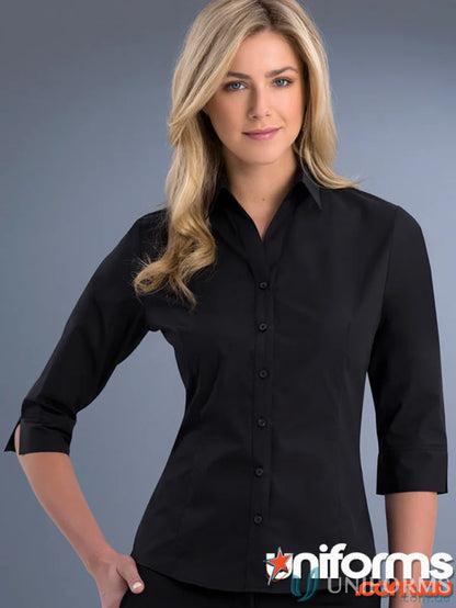Woman modeling Keval Style 700-JK Shirt in black slim-fit 3Q shirt design