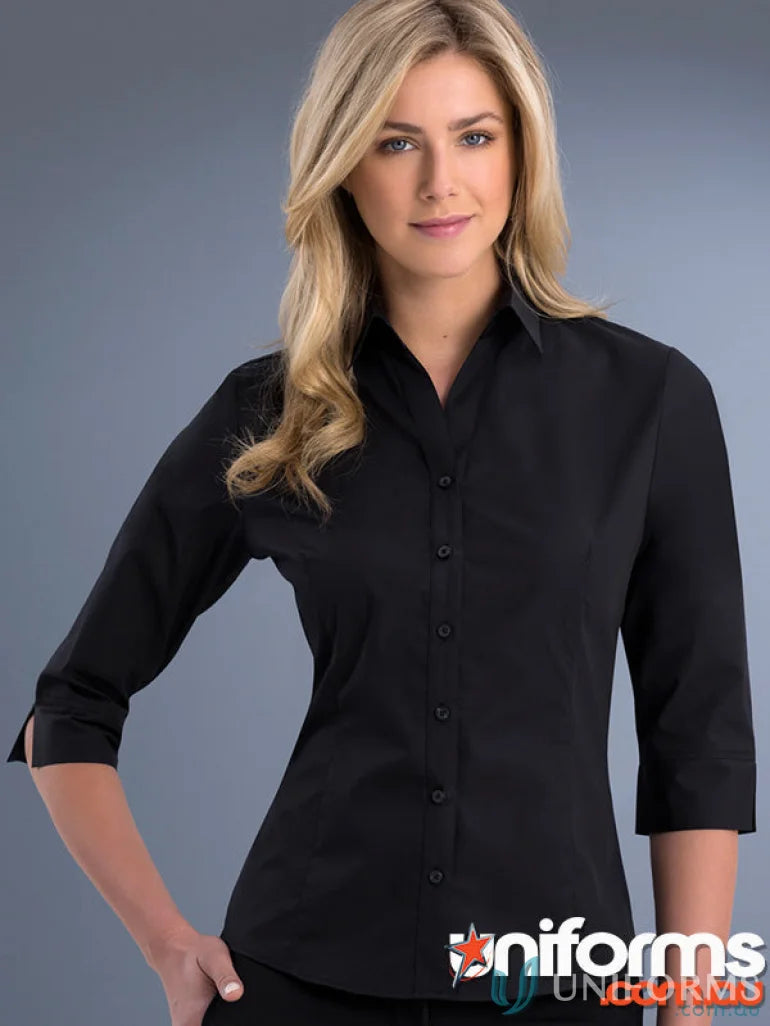 Woman modeling Keval Style 700-JK Shirt in black slim-fit 3Q shirt design