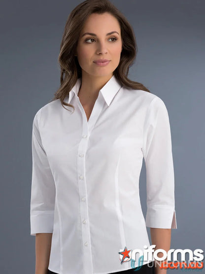 Woman modeling Keval Style 700-JK Shirt in slim-fit design and rolled-up sleeves
