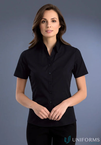 Women’s slim fit Keval Style 701-JK shirt in black short-sleeve collared design
