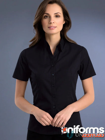 Women’s slim fit Keval Style 701-JK SS Shirt, black collared button-down top