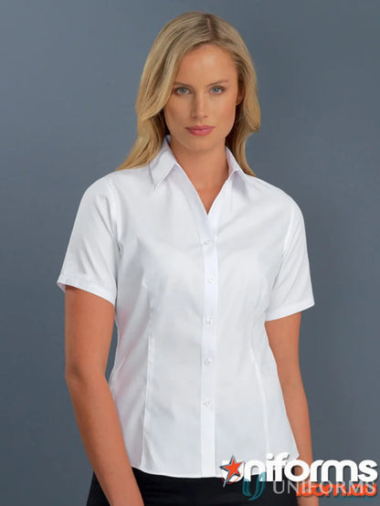 Keval Poplin Ladies SS Shirt is a stylish short sleeve poplin open neck shirt for women
