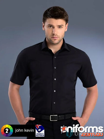Black short-sleeved button-down shirt from 801-jk Keval men’s slim fit SS collection