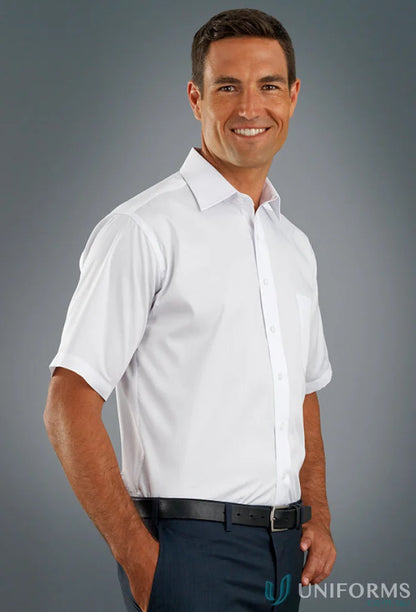 Man wearing Keval Poplin SS Shirt in style 201-jk, a cool poplin shirt for men