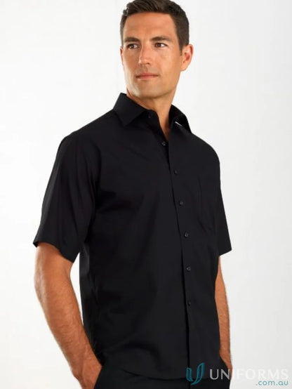 Men’s short-sleeve black keval poplin shirt style 201-jk for casual wear