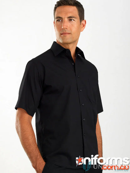 Keval Men’s Short Poplin Shirt Style 201-JK black short-sleeved collared shirt