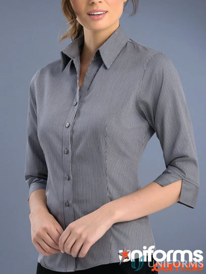 Pinstripe pattern Keval SLIM FIT 3Qtr Sleeve shirt with open-neck design
