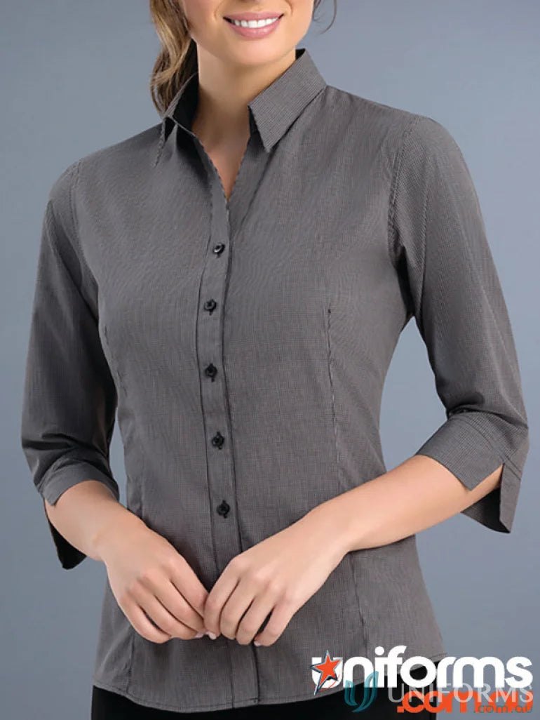 Gray Keval women’s slim small check shirt with three-quarter sleeves 774-jk keval