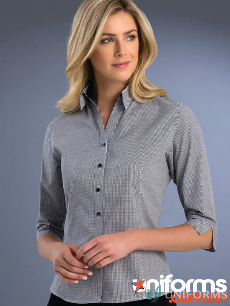 Keval Slim Fit 3qtr Sleeve Small Check Shirt Women – UNIFORMS.COM.AU