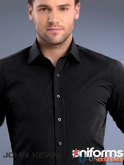 Men’s Keval slim fit long sleeve dark stripe shirt with spread collar for stylish look