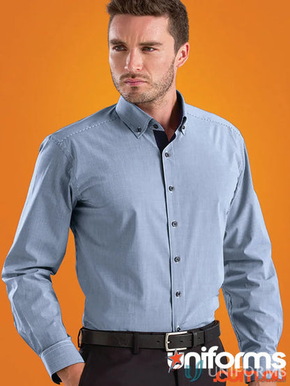 Men’s stretch slim fit micro check shirt from 634-jk Keval men’s LS long-sleeved button-down